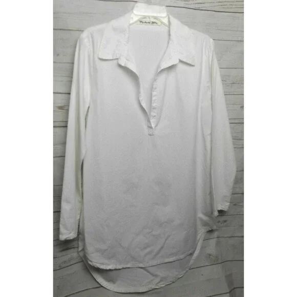 Michael Stars Classic White V-Neck Cotton Shirt Top Tunic - Picture 2 of 4